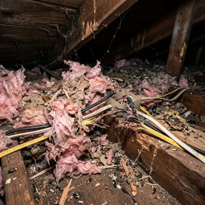 Contaminated ceiling insulation being assessed in a Yarraville roof space