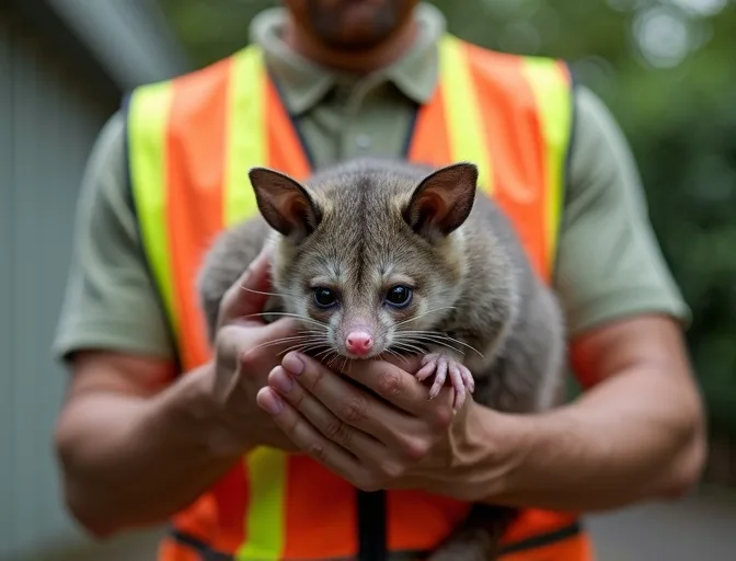 Animal handler safely recovering a deceased possum in Yarraville
