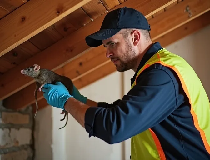 Technician inspecting a roof cavity for a dead rat in Yarraville